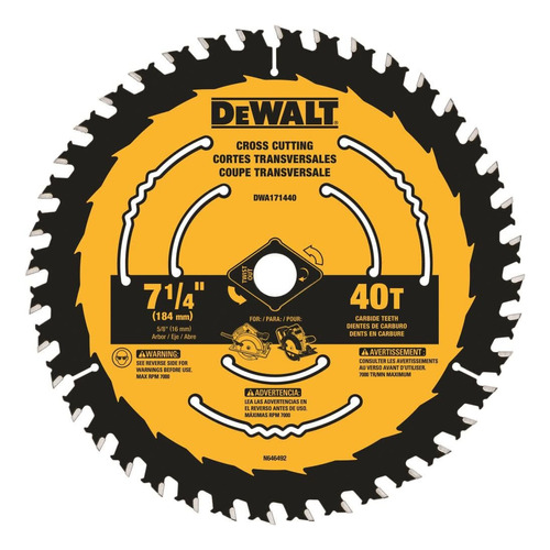 Disco Sierra Dewalt 7 1/4 PuLG 184mm 40 D Corte Fino Madera