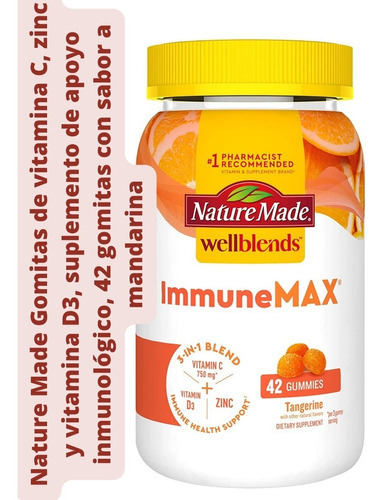 Nature Made Immune Max Vitamina C, D Y Zinc 42 Gomitas Sabor Mandarina