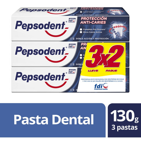 Imagen 1 de 3 de Pepsodent Pasta Dental Protección Anti Caries 3x130gr