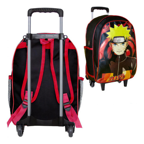 Mochila Infantil Masculina Naruto Rodinha Lancheira Estojo