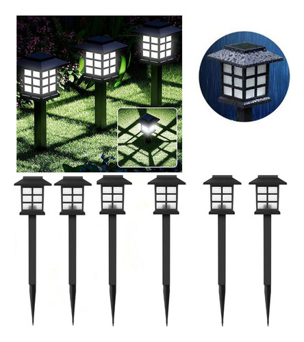 Juego De 6 Faroles Led, Estacas Impermeables, Energía Solar