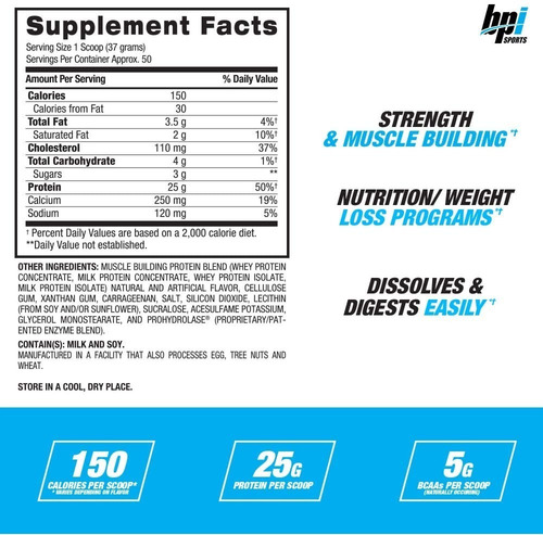 Imagen 3 de 6 de Proteina Bpi Sports Whey Hd 4.2 Libras 50 Servicios