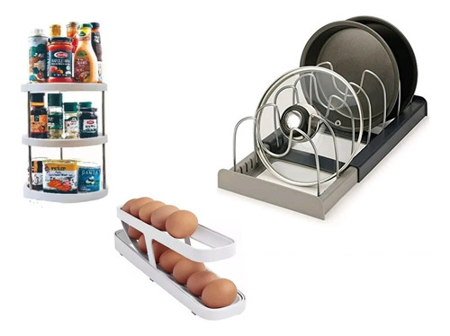 Kit 3 Organizador Huevos Rodantes Estante Especiero Tapas De