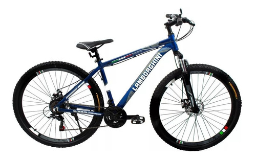 Mountain bike Lamborghini 217135 R29 M frenos de disco mecánico cambio Shimano TZ31 color azul/blanco con pie de apoyo  