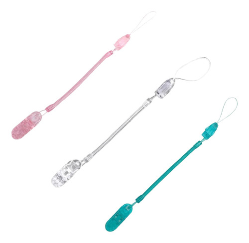 Kit 3 Prendedores Chupeta BebĂȘ Modelo Universal Mola Bico Cor Rosa/transparente/verde