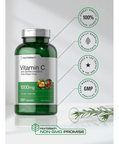 Suplemento Vitamina C 1000mg 250 Cápsulas Horbäach Sin Sabor