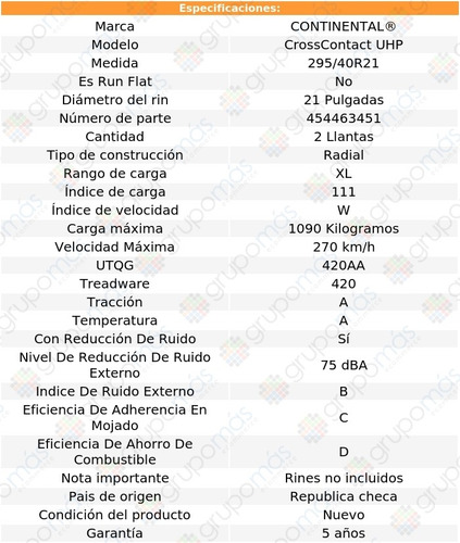 2 Llantas 295/40r21 111w Cross Contact Uhp Radial