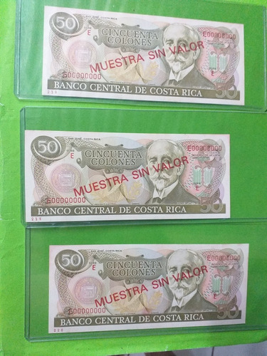 Tres Billete 50 Espécimen Consecutivos Costa Rica Unc.