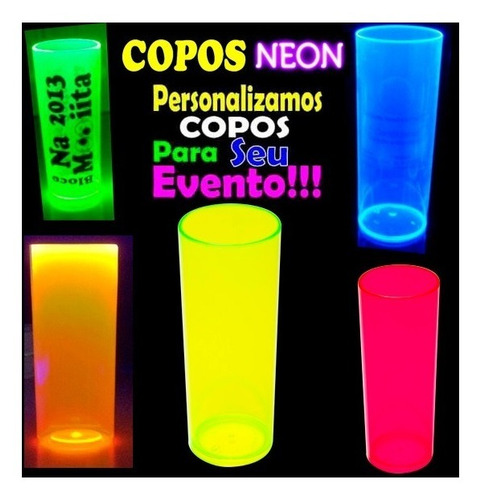 Imagem 4 de 4 de Kit 100 Copo Acrilico Long Drink 330ml Personalizados Neon
