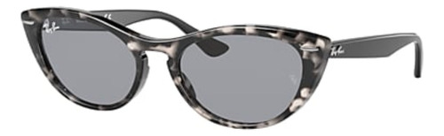 Gafas de sol Ray-Ban Wayfarer Nina Mediano con marco de propionato color polished grey havana, lente blue espejada, varilla black de propionato - RB4314N