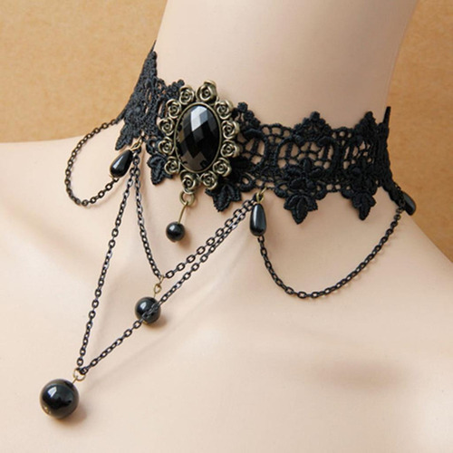 A Joyería De Punky Gótico Gargantilla De Encaje Cadena