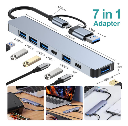 Adaptador Usb C Hub 7 En 1, Divisor Usb 3.0 2.0 Pd Para Macb