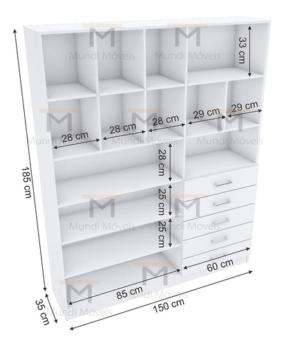 Armário Closet Loja Com Gavetas M140.2021.b (prateleiras) Branco