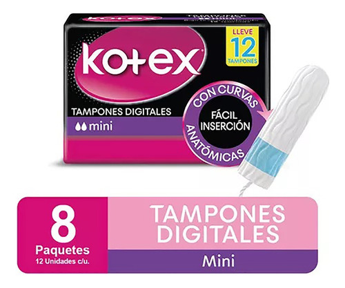 Tampones Digitales Kotex Mini X 12u Pack X8