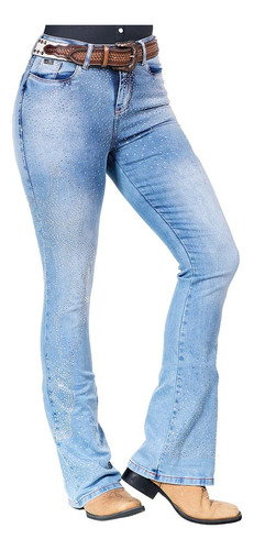 Calça Jeans  Feminina Flare Brilho Cavalo Em Strass