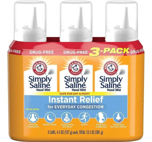 Kit descongestionante nasal Simply Saline Instant Relief C/3 Color Incoloro