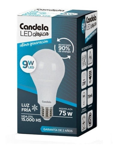 10 Lámparas Led 9w (75w) Luz Fría Candela Clásica 6518 Cuota