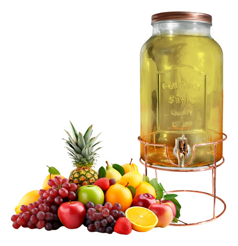 Dispenser Jarra Vidrio 5,5 Lts Bebida/jugo/trago Con Soporte