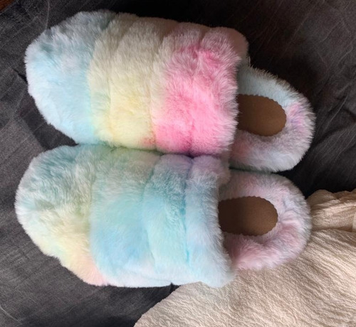 Pantufla Multicolores Piel Peluche Mujer Pantubota Corderito