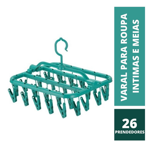 Imagem 1 de 5 de Varal Retrátil Calcinha Cueca Meias Multiuso 26 Prendedores