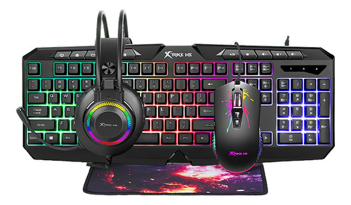 Combo Gamer Xtrike Me Teclado Mouse Auriculares Mousepad Rgb Color del teclado Negro