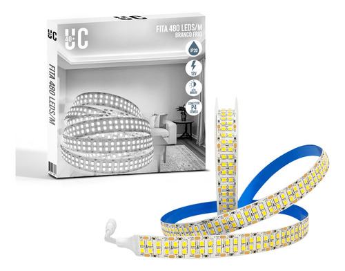 Fita Led Profissional 35w/m 480 Leds/m Smd 2835 Flexível 5m 12v Luminária Branco Frio 6500k Ip20