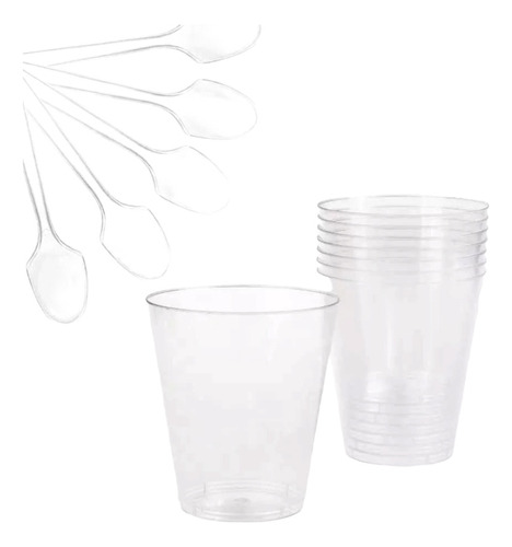 Pack 30 Vasos Acrilico + Cucharas Para Postres Shot