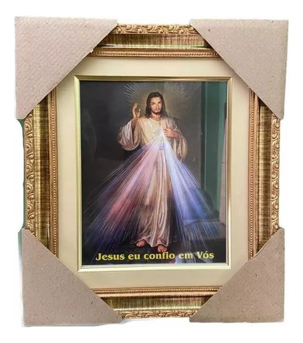 Quadro Jesus Misericordioso Resinado Com Vidro 32x38cm Cor Colorido Cor Da Armação Dourado