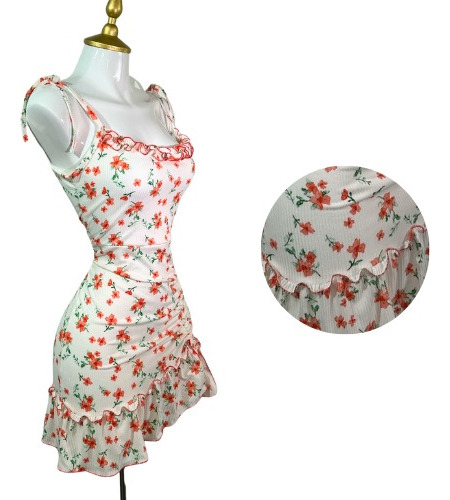 Vestido Corto Casula Estampado Con Flores, Pegado