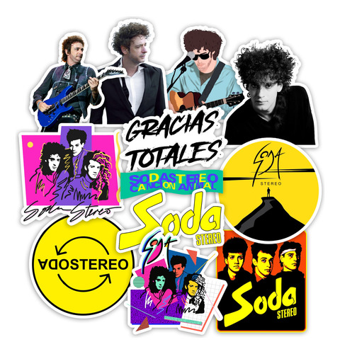 Stickers Soda Stereo Y Gustavo Cerati 20 Unidades 4x4 Cm Pvc