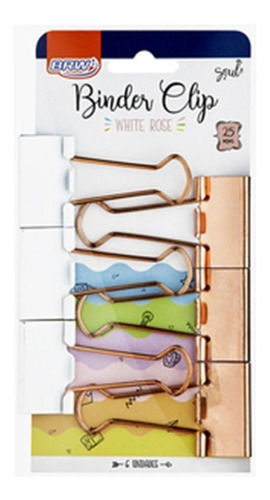 Clips Prendedor Papel Binder 25mm 6 Un Rose Gold E Branco Cor Preto