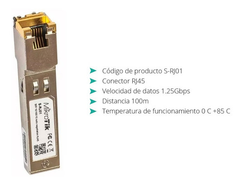 Imagen 2 de 6 de Modulo Sfp Mikrotik Rj45 Gigabit S-rj01