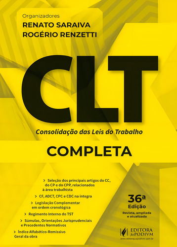 Clt - Consolidação Das Leis Do Trabalho - 41 Exame De Ordem 36 Edição (2024), De Renato Saraiva., Vol. 1. Editorial Juspodivm, Capa Mole, Edição 36ª Edição Em Português, 2024