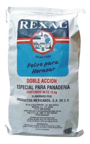 Polvo Para Hornear Rexal En Bolsa 15 Kilos