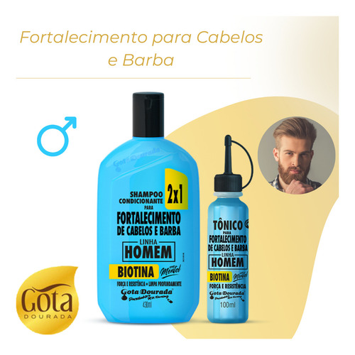 Shampoo Fortal De Cabelos E Barba Homem 2x1 Biotina