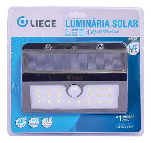 Luminária Solar De Parede Com 20 Leds Liege Cor Preto
