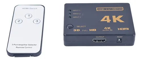 B-Max Switch HDMI 3x1 4K Preta para TV Splitter Divisor Áudio