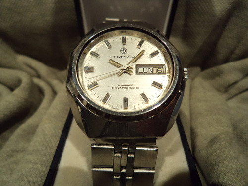 Esplendido Reloj Tressa Automatico Antiguo 1970 Unico Joya!! Acero Cromado Plateado (Usado)