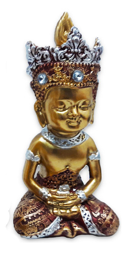 Buda Tailandês Da Prosperidade Meditando Vermelho Gold 12cm