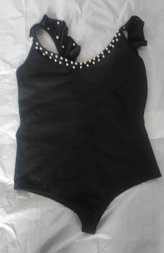 Body Negra Con Perlas Ropa De Mujer