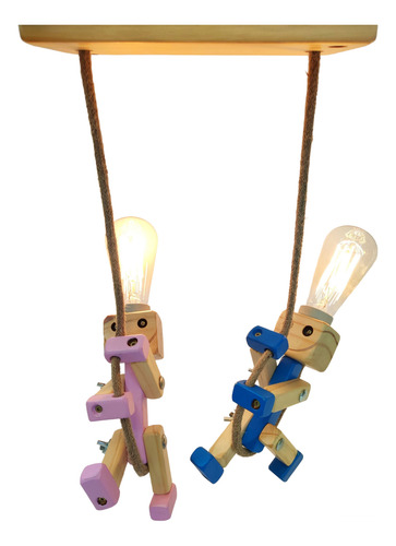 Lámparas Colgantes Dobles Infantiles Artesanales En Madera A Eleccion