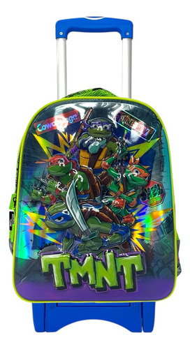 Mochila Tortugas Ninja Original Fotorama Kinder Con Ruedas Verde Lisa