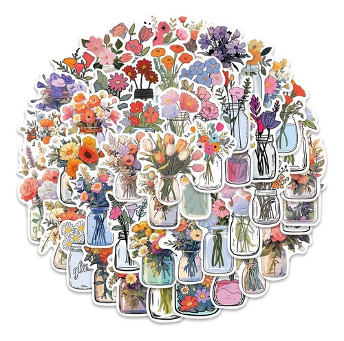 50 Stickers Flores Y Floreros / Scrapbook - Journling