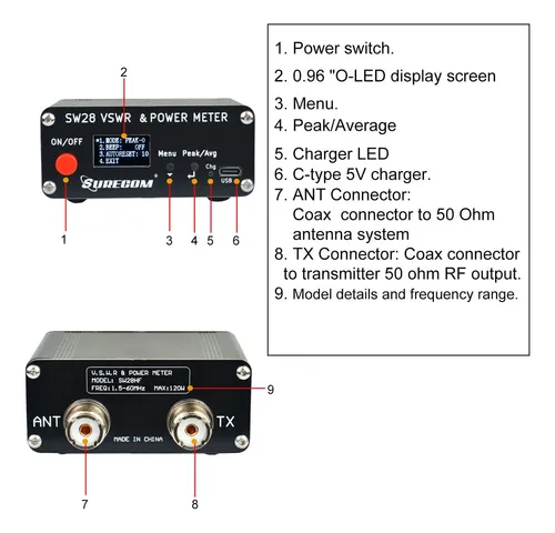 Surecom Sw-28hf 1.5mhz-60mhz Hf 120w Watimetro - Roimetro