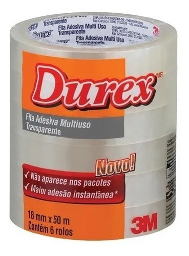 Kit 12 Fita Adesiva Transparente 18mmx50m Durex - 3m