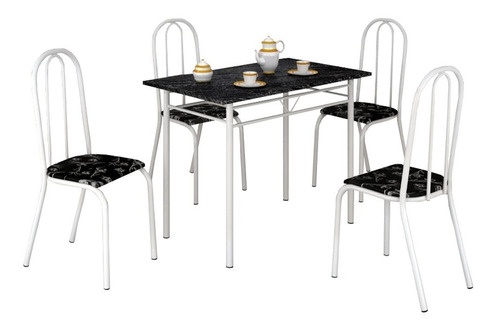 Conjunto Mesa Com 4 Cadeiras Para Cozinha Craqueado Branca