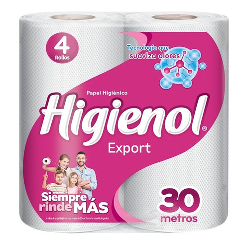 Papel higiénico Higienol Export Plus Suaviza Olores simple 30 m de 4 u