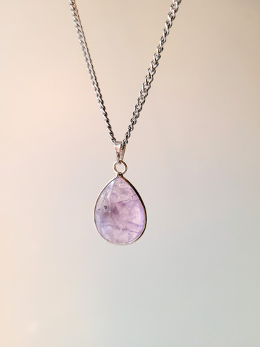 Collar Dije Cuarzo Rosa Amatista Obsidiana Mini Gota +cadena Amatista