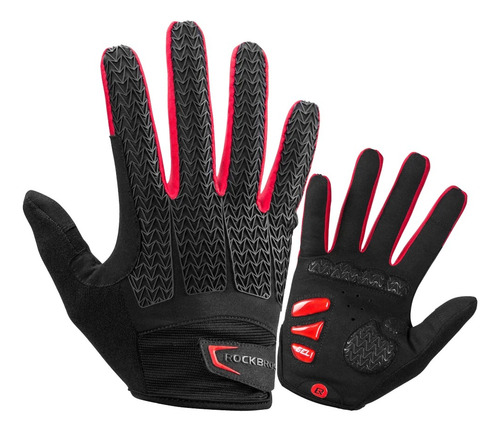 Guantes Rockbros Largos De Invierno Ciclismo Con Pads De Gel Negro Y Rojo Xl