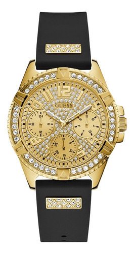 Reloj Para Mujer Guess Lady Frontier Color Negro W1160l1 Color del bisel Dorado Color del fondo Dorado